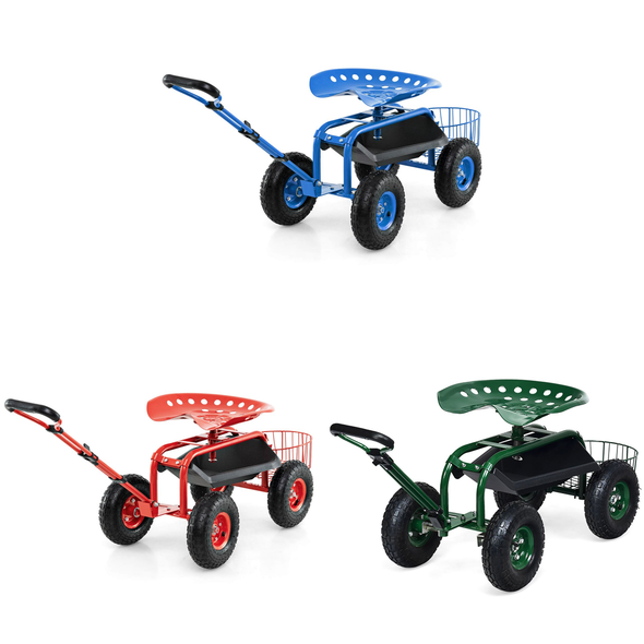 Heavy-Duty Garden Cart with Tool Tray & 360-Degree Swivel Seat product image