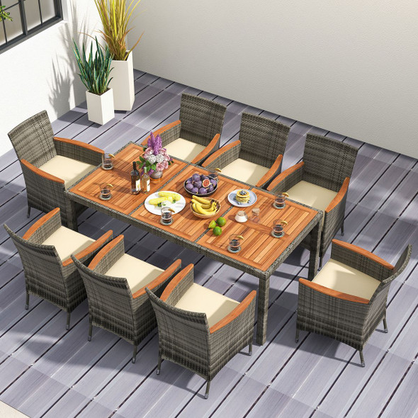 9-Piece Outdoor Wicker Dining Set with Acacia Wood Table product image