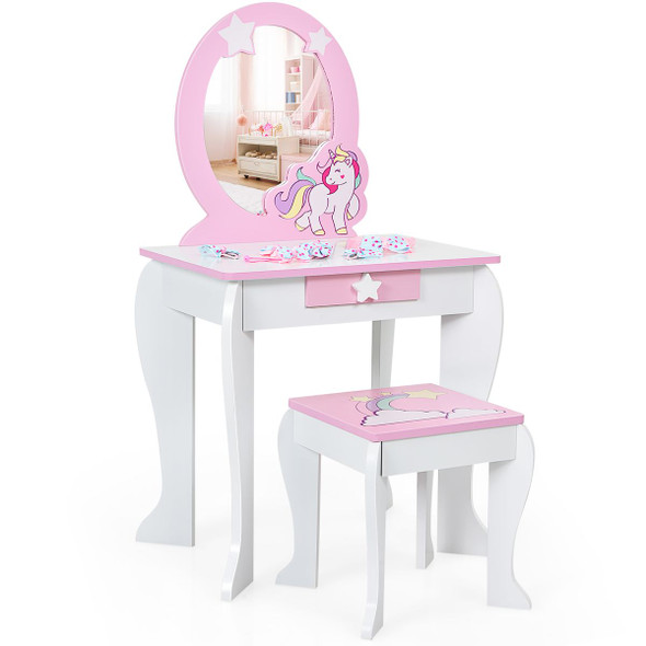 Kids Wooden Vanity Makeup Table and Chair Set product image