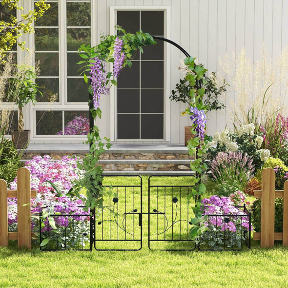 87" 2-Door Metal Garden Arbor Trellis with Side Planters product image