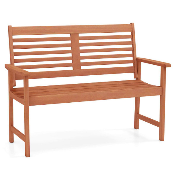Outdoor Solid Wood Loveseat with Inclined Backrest and Slatted Seat product image