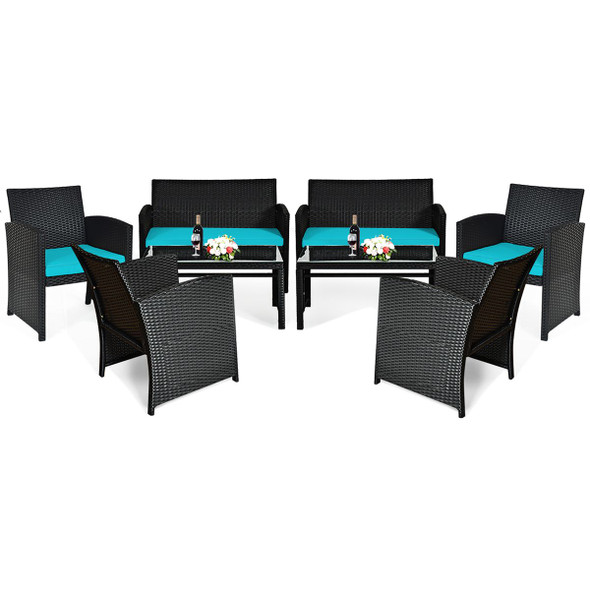 8-Piece Patio Rattan Furniture Set with Tempered Glass and Foot Pads product image