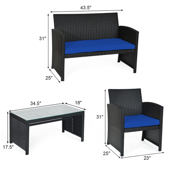 8-Piece Patio Rattan Furniture Set with Tempered Glass and Foot Pads product image