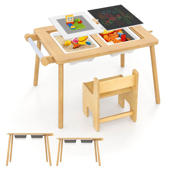Sensory Table and Chair with Foldable Bins and Building Blocks Board product image