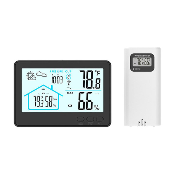 Indoor Outdoor Thermometer Wireless, 5 Inch Display Digital Hygrometer Thermometer Monitor with Sensor and Weather Station, Black product image