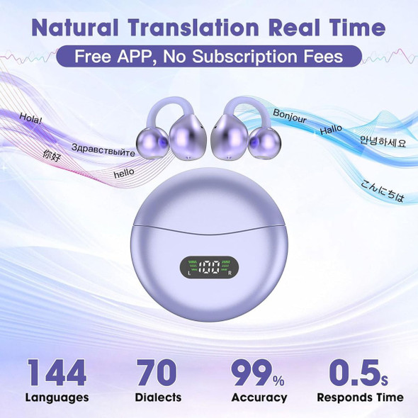 AI Translation Earbuds Real Time, Two Way 144 Languages Translator Earbuds Device for iOS Android, Wireless AI Headphones for Business Travel,Purple product image