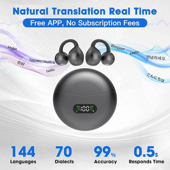 AI Translation Earbuds Real Time, Two Way 144 Languages Translator Earbuds Device for iOS Android, Wireless AI Headphones for Business Travel,Black product image