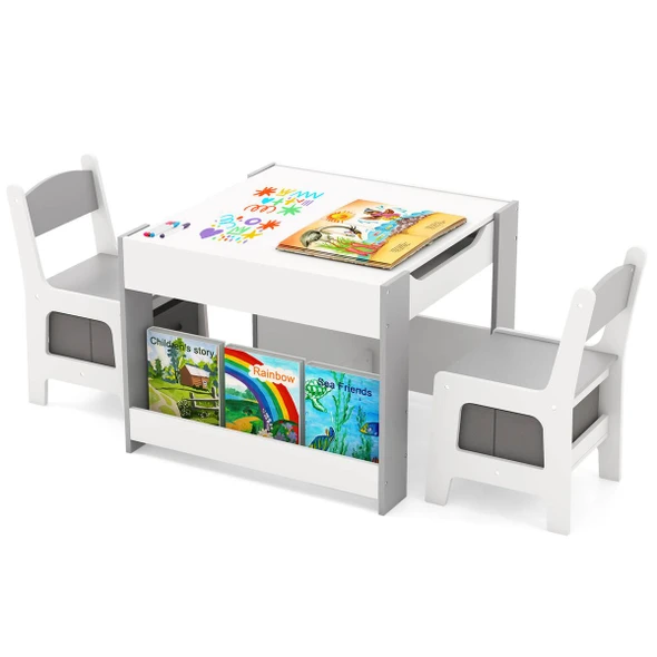 4-in-1 Kids Table and Chair Set with Reverisble Tabletop product image