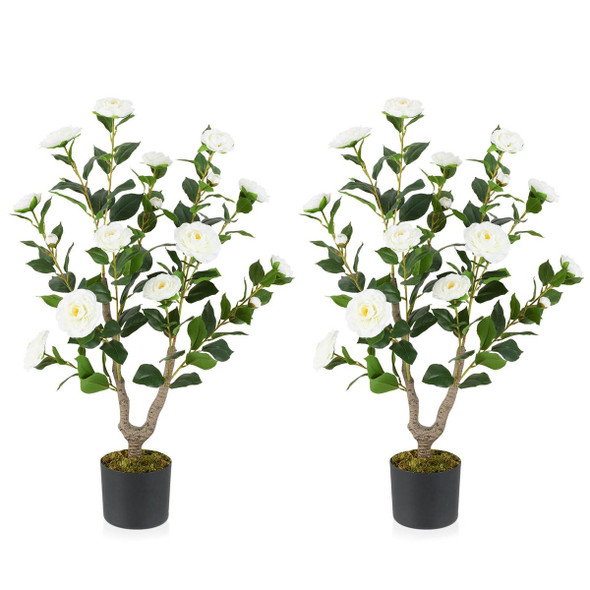 36" Artificial Camellia Tree with Cement Pot product image