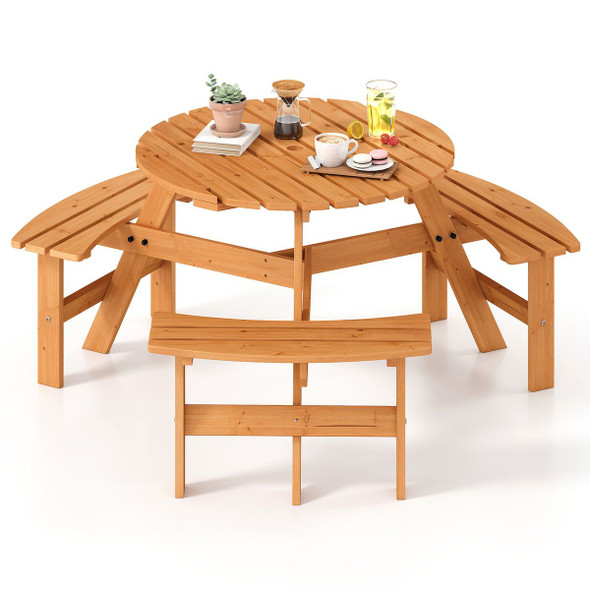 6-Person Round Picnic Table Set with Built-in Benches product image