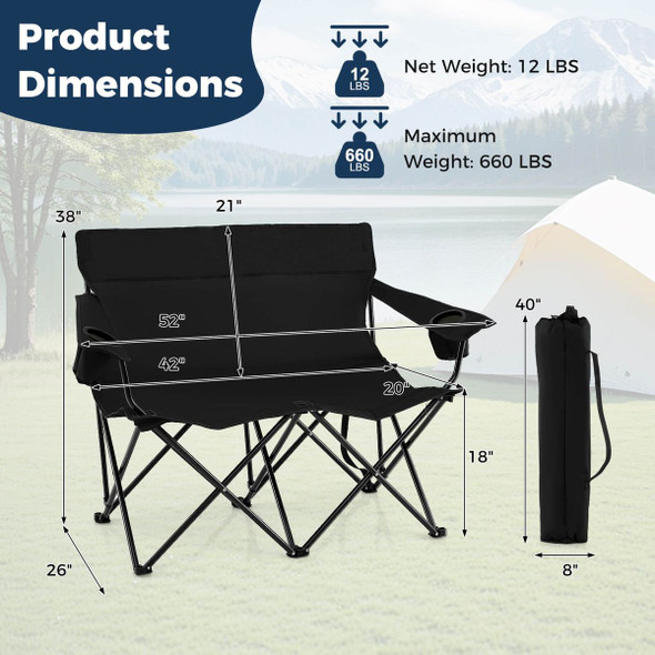 2-Person Outdoor Folding Loveseat with Cup Holders product image