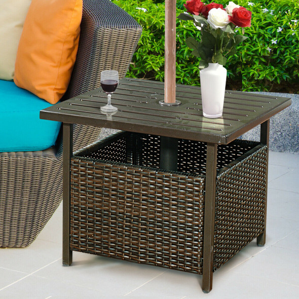 Outdoor Patio PE Rattan Wicker Steel Side Deck Table with Umbrella Hole product image