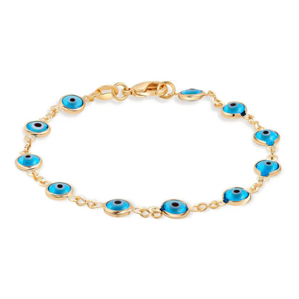 18k Gold Plated Aqua Marino Glass Evil Eye Bracelet product image