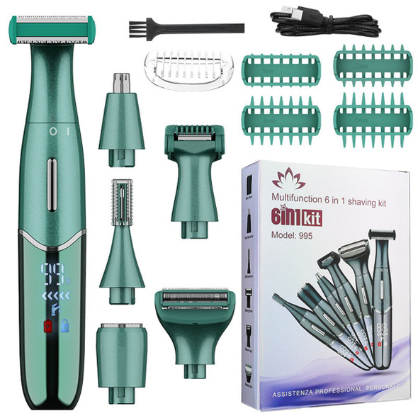 6-in-1 Women Electric Shaver Replaceable Heads for Whole Body Private Epilator Shaving Razor Nose Hair Trimmer Color Green product image