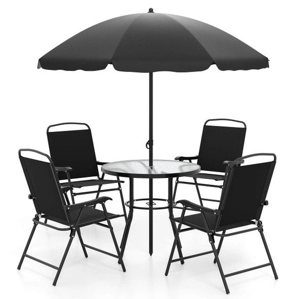 6-Piece Patio Dining Set with Umbrella and Rippled Glass Tabletop product image