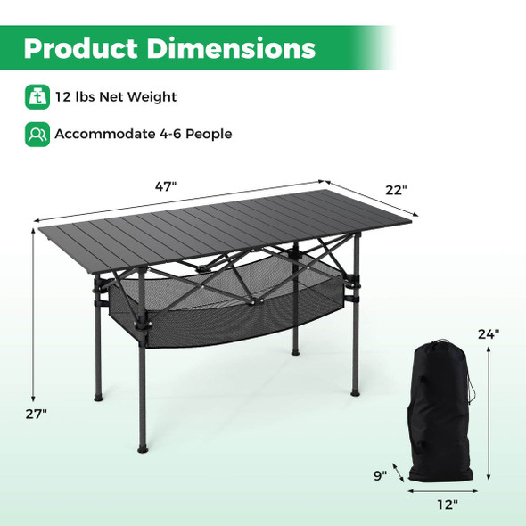 Folding Camping Table with Aluminum Tabletop and Mesh Bag product image