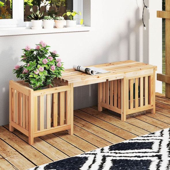 Patio Wooden Bench with Open-Ended Flower Boxes product image