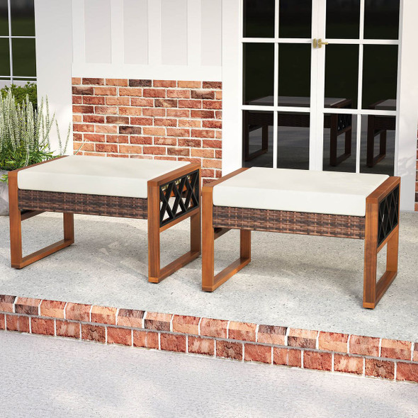 Outdoor PE Rattan Wicker Ottoman (2-Pack) product image