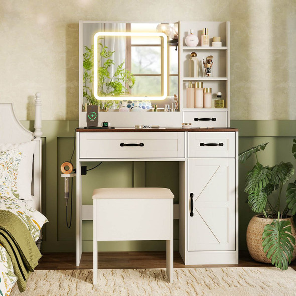 Adjustable Lighted Vanity Desk with Built-In Charging Station product image