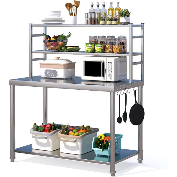 Stainless Steel Kitchen Work Table with 2-Layer Top Shelf product image
