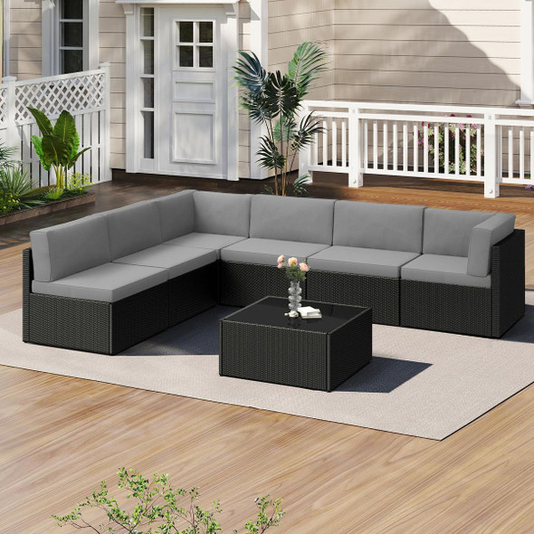 7-Piece Outdoor Patio Furniture Set with 30" Fire Pit Table product image