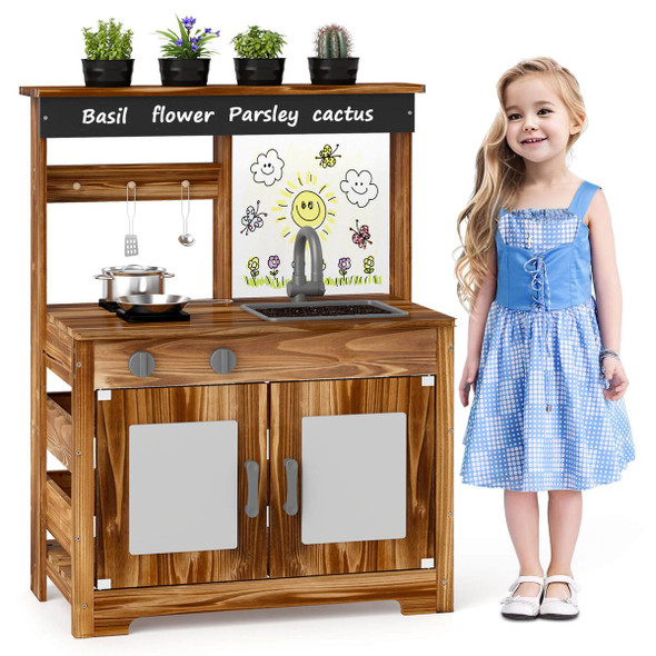 Kids Mud Kitchen Set with Removable Sink and Chalkboard product image