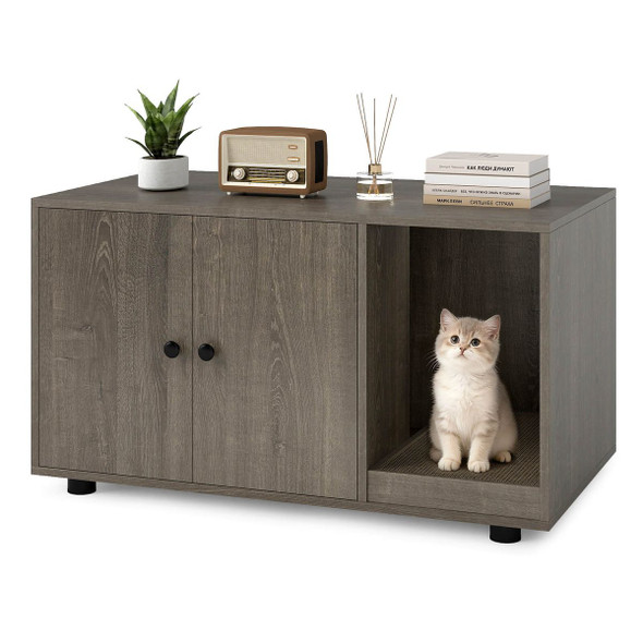 Wooden Cat Litter Box Enclosure with Scratching Board product image