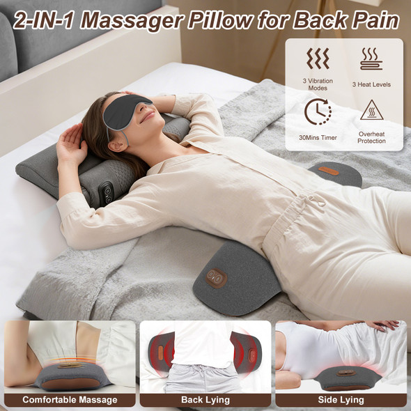 2-in-1 Heated Lumbar Support Massager Pillow with Eye Mask product image