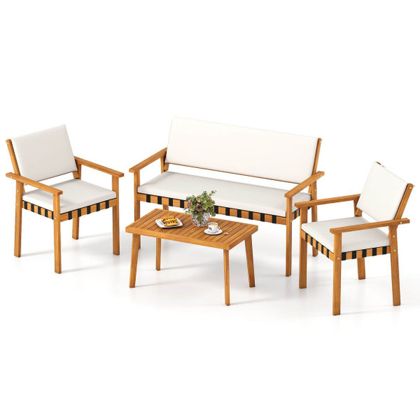 4-Piece Wood Furniture Set with Coffee Table and Cushions product image