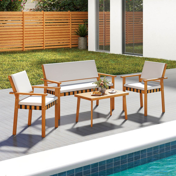 4-Piece Wood Furniture Set with Coffee Table and Cushions product image
