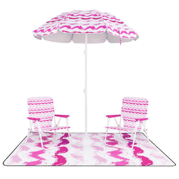 4-Piece Beach Umbrella Set with 2 Chairs and Picnic Blanket product image