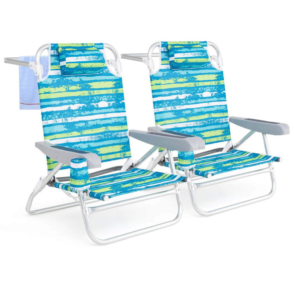 Folding Beach Chair with Cup Holder and Padded Headrest (2-Pack) product image