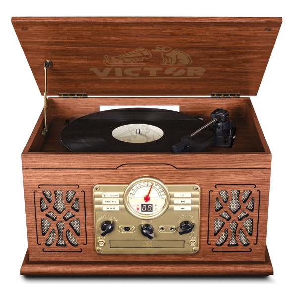 State 7-in-1 Wood Music Center with 3-Speed Turntable & Dual Bluetooth product image