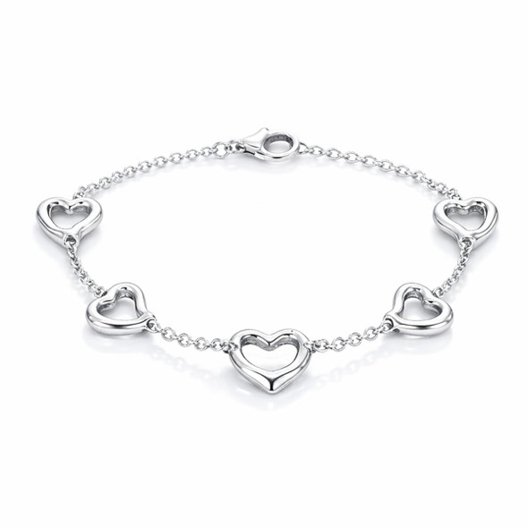 925 Sterling Silver Open Heart Charm Bracelet product image