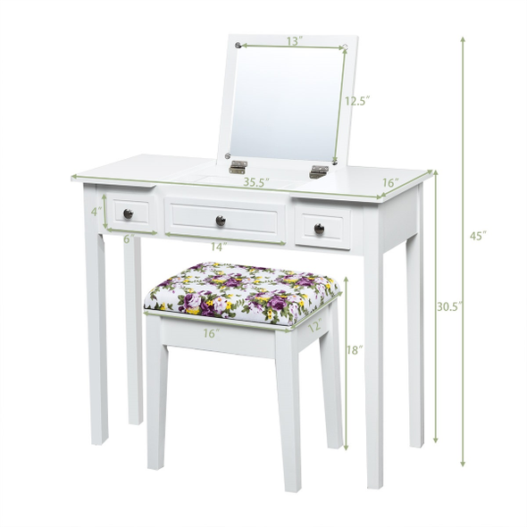 White Wood Flip Top Vanity Dressing Table product image