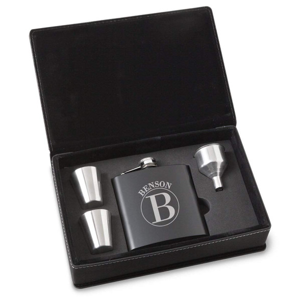 Personalized Black Stainless Steel Flask Set product image