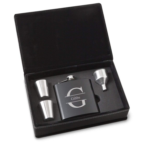 Personalized Black Stainless Steel Flask Set product image