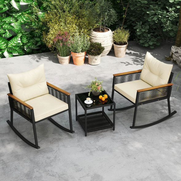 3-Piece Outdoor Rocking Bistro Set with 2-Tier Coffee Table product image