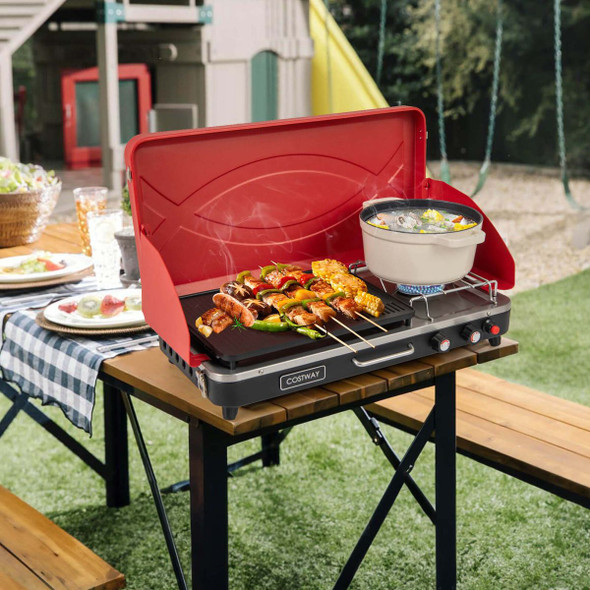 Goplus 2-in-1 Propane Grill 2 Burner Camping Gas Stove Portable with Remova product image