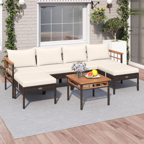 7-Piece Wicker Furniture Set with Coffee Table and Cushions product image