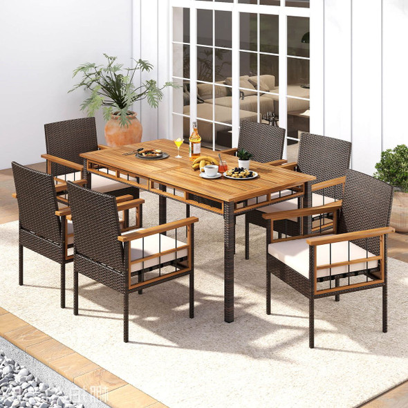 7-Piece PE Wicker Patio Dining Set with 1.97” Umbrella Hole product image