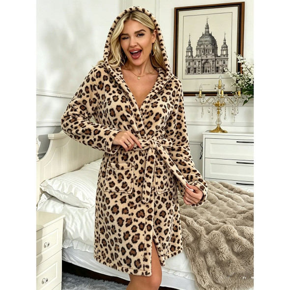 Women's Hooded Leopard Print Robe product image