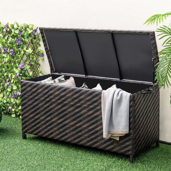 Tightly-Woven Rattan Deck Box with Polyester Liner and Universal Wheels product image