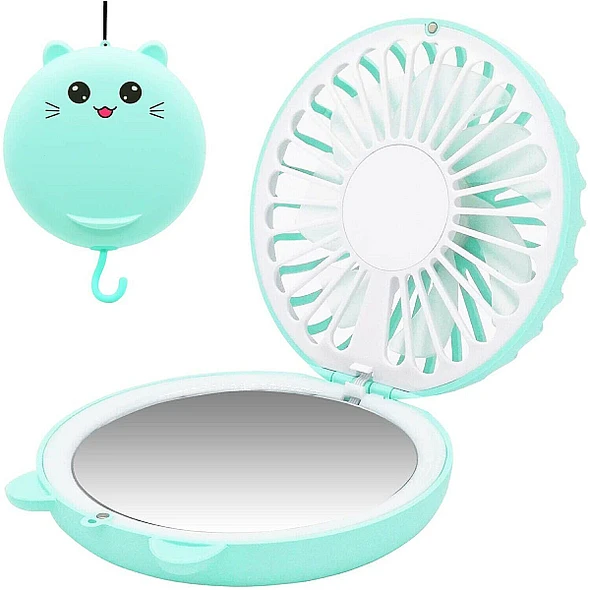 Lucky Cat Portable Personal Fan and Handheld Make Up Mirror product image