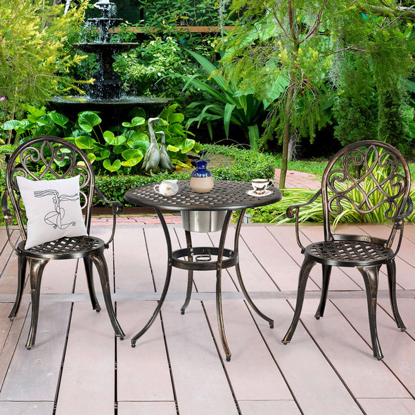 3-Piece Cast Aluminum Bistro Set with Removable Ice Bucket product image