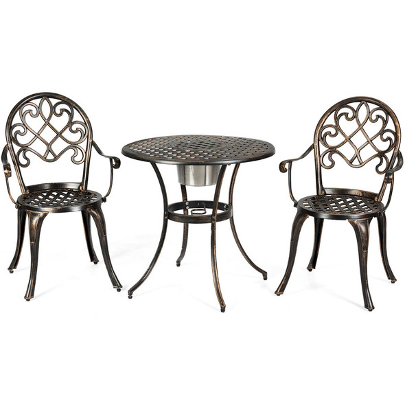 3-Piece Cast Aluminum Bistro Set with Removable Ice Bucket product image
