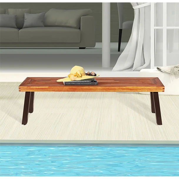 Patio Acacia Wood Dining Bench Seat with Steel Legs product image