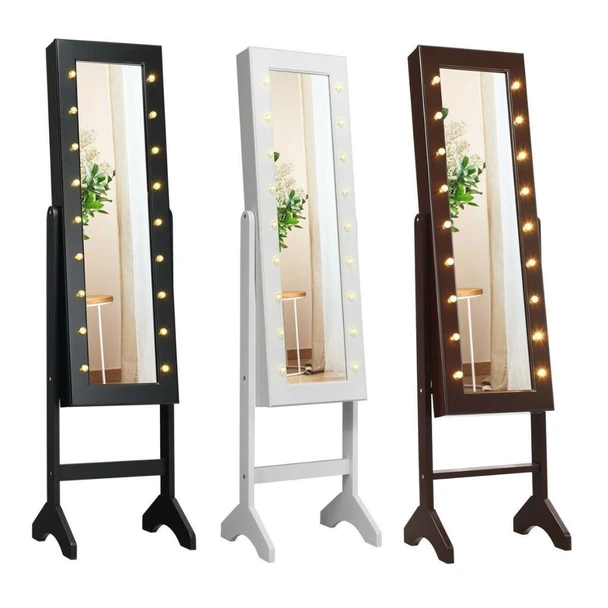 18-LED Mirrored Standing Jewelry Cabinet product image