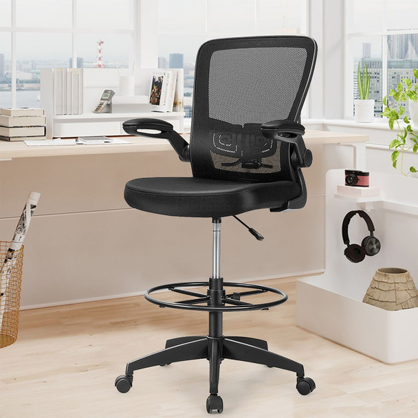 Height-Adjustable Drafting Chair with Flip-up Arms product image