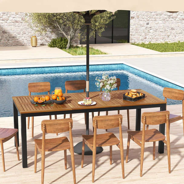 8-Person Outdoor 79-Inch Acacia Wood Patio Table with Umbrella Hole product image